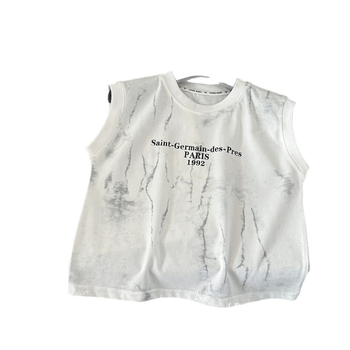 Tricou fără mâneci pentru copii, vară, imprimeu complet, umeri largi, stil coreean, versatil pentru sport și pentru întâlniri în familie