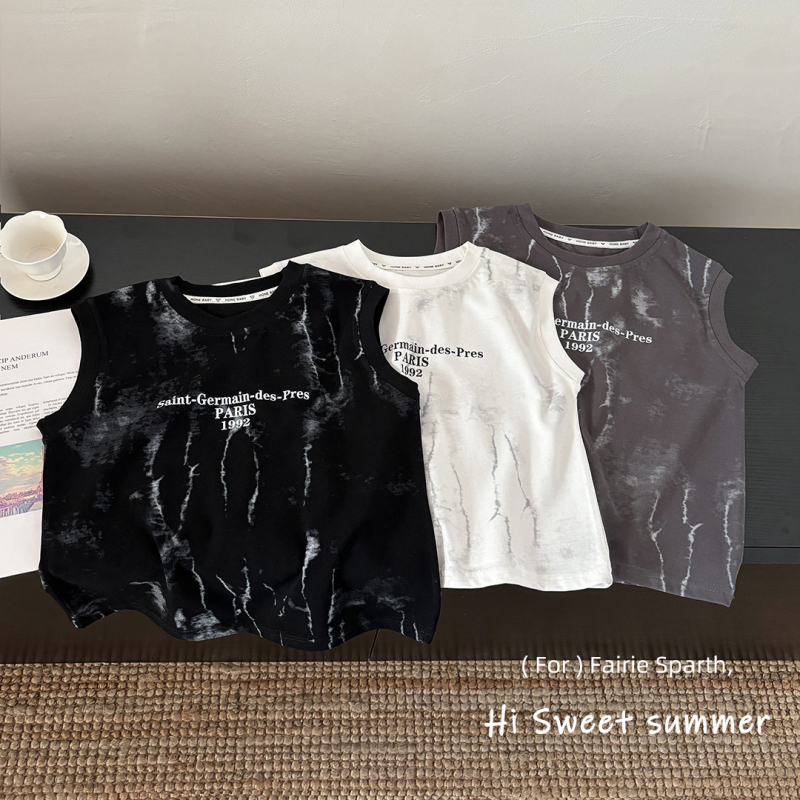 Tricou fără mâneci pentru copii, vară, imprimeu complet, umeri largi, stil coreean, versatil pentru sport și pentru întâlniri în familie
