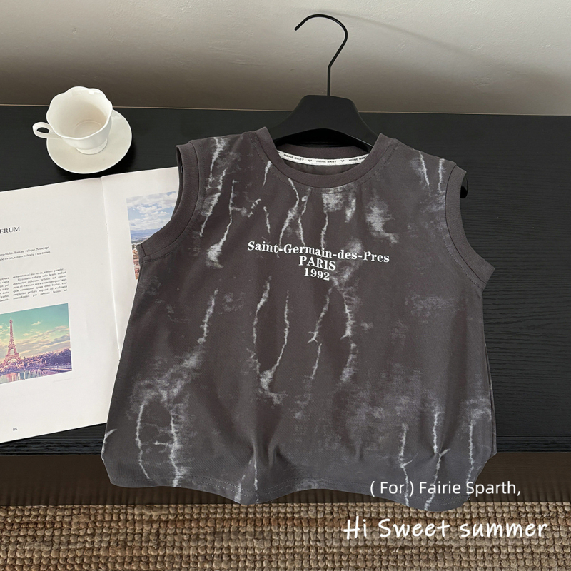 Tricou fără mâneci pentru copii, vară, imprimeu complet, umeri largi, stil coreean, versatil pentru sport și pentru întâlniri în familie