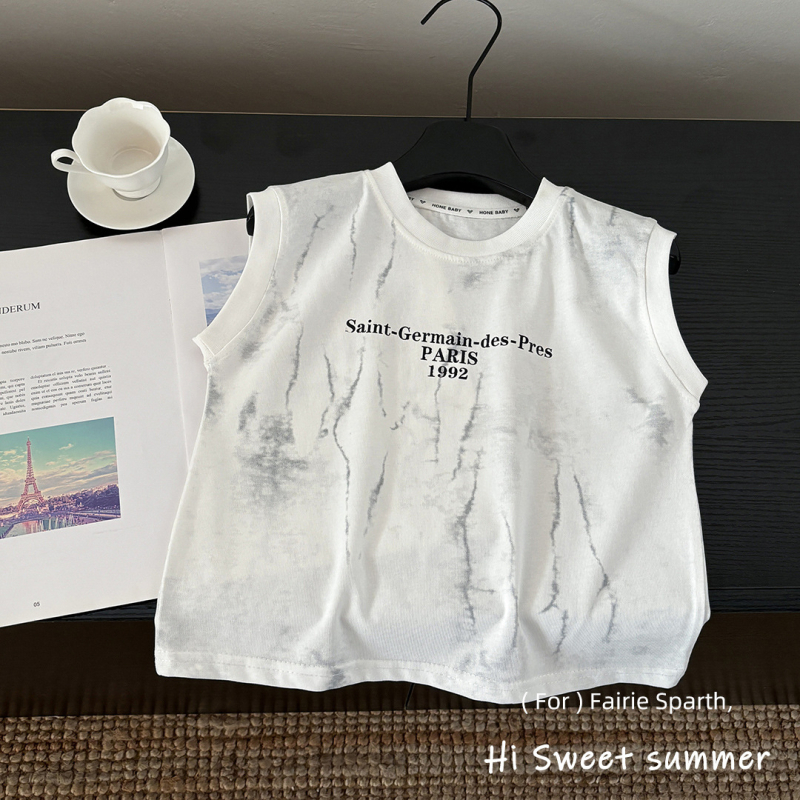 Tricou fără mâneci pentru copii, vară, imprimeu complet, umeri largi, stil coreean, versatil pentru sport și pentru întâlniri în familie