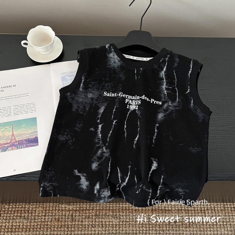 Tricou fără mâneci pentru copii, vară, imprimeu complet, umeri largi, stil coreean, versatil pentru sport și pentru întâlniri în familie