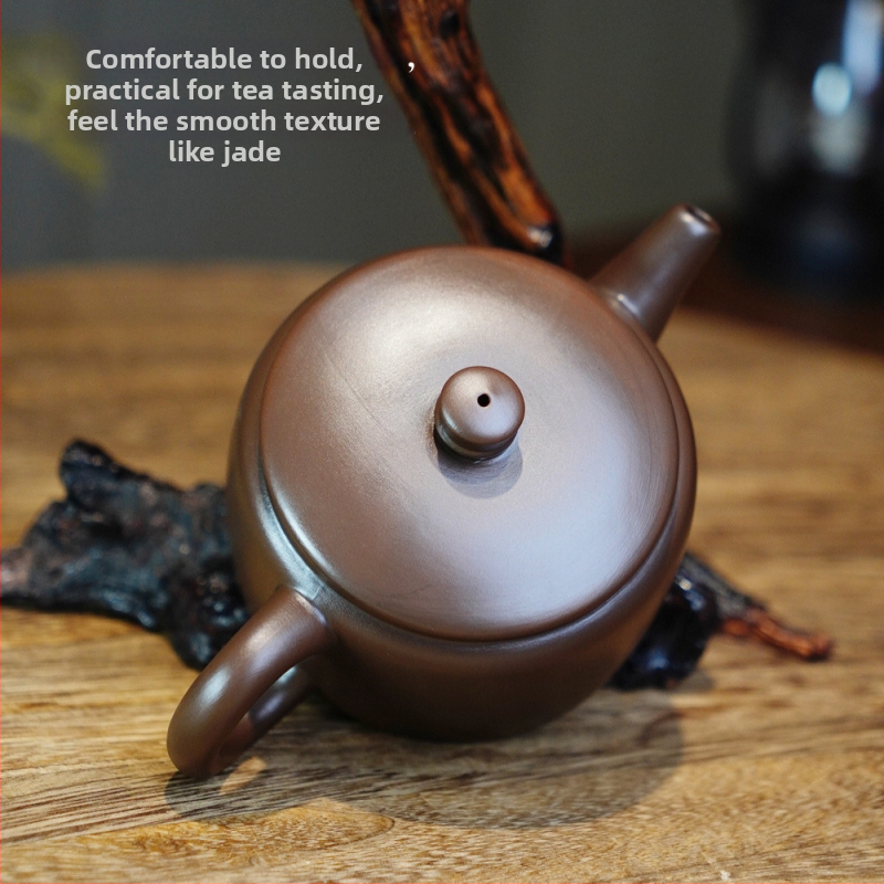 Ceainic Yixing din lut purpuriu pentru Gongfu ceai, gură mare, lucrat manual