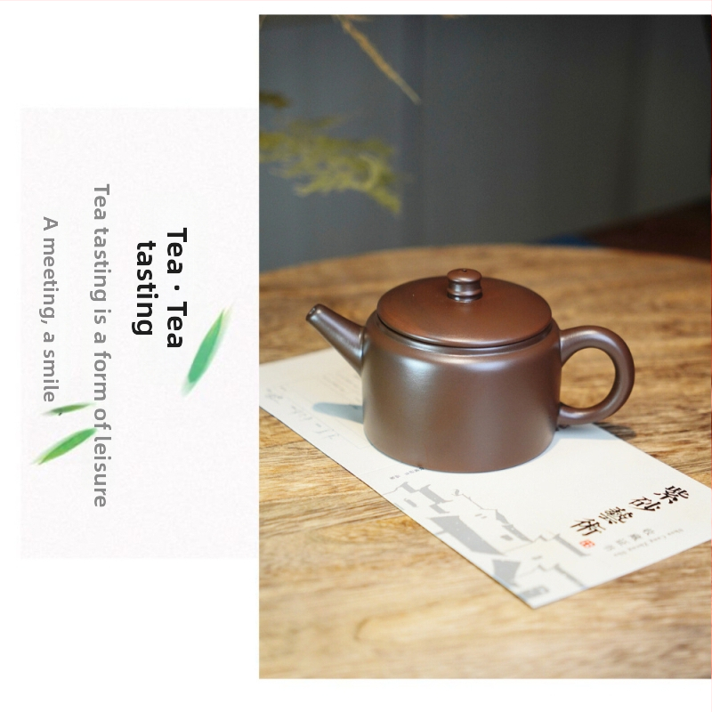 Ceainic Yixing din lut purpuriu pentru Gongfu ceai, gură mare, lucrat manual