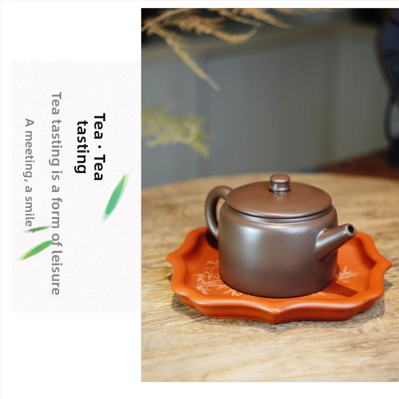 Ceainic Yixing din lut purpuriu pentru Gongfu ceai, gură mare, lucrat manual