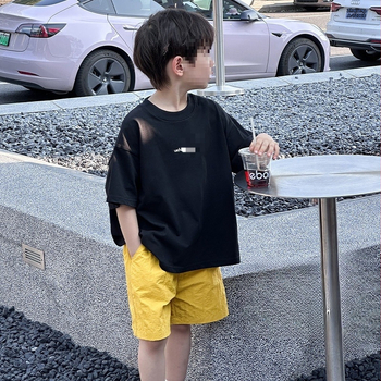 Tricou băiat din bumbac cu mânecă scurtă, croială lejeră casual, vară 2026