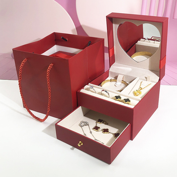 Cutie de bijuterii aurie, cu fundă și oglindă, capacitate mare de depozitare, accesorii metalice aurii