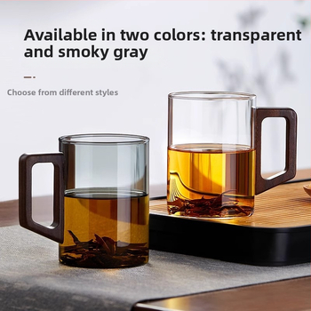 CEAȘĂ de ceai din sticlă borosilicat, stil chinezesc nou, capac din lemn de nuc și mâner din lemn, rezistentă la temperaturi înalte, ceai verde – set de 3 piese