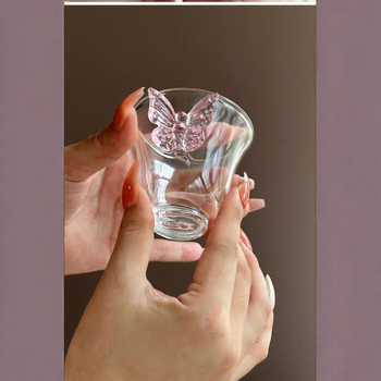 Set de ceainic și căni din sticlă cu model fluture, design tridimensional, căni de ceai și de vin, stil drăguț