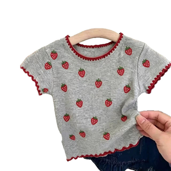 Tricou pentru copii cu imprimeu pisică drăguță, mâneci scurte, vară, stil modern și confortabil
