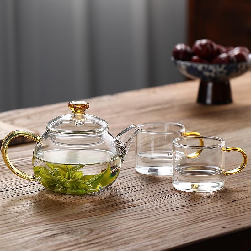 Ceainic de sticlă pentru ceai verde, mic, pentru o singură porție, cu filtru, set Gongfu rafinat pentru infuzare pe aragaz
