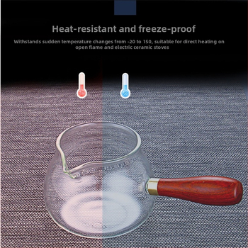 Set de ceai din sticlă cu ceșcuță de distribuție, mâner din lemn și mâner lateral, mărime universală, accesorii Gongfu ceai, rezistent la temperaturi înalte, separare ceai-apă