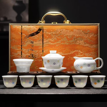 Set gaiwan din ceramic cu model floral colorat, pentru 6 persoane, uz casnic, cutie cadou, stil modern minimalist