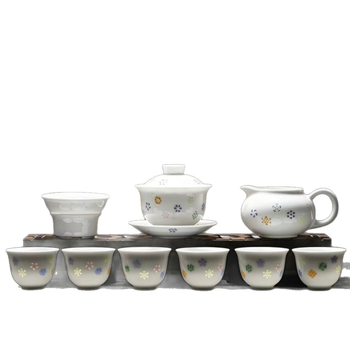 Set gaiwan din ceramic cu model floral colorat, pentru 6 persoane, uz casnic, cutie cadou, stil modern minimalist