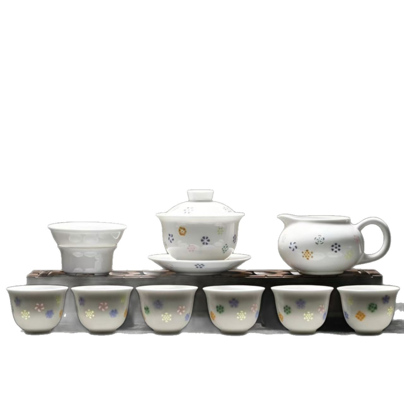 Set gaiwan din ceramic cu model floral colorat, pentru 6 persoane, uz casnic, cutie cadou, stil modern minimalist