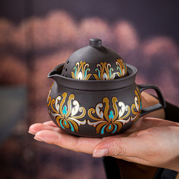Set ceai Dunhuang Phoenix Feather din lut mov, în cutie cadou