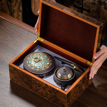 Set ceai Dunhuang Phoenix Feather din lut mov, în cutie cadou