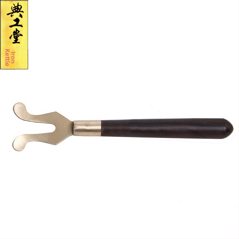 Diangong Hall imitatie japoneză de furculiță pentru ceainic din fier cu mâner din lemn de abanos, clip pentru ceainic din fontă și furculiță pentru capac din cupru — set de ceai Kung Fu pentru ceremonia ceaiului