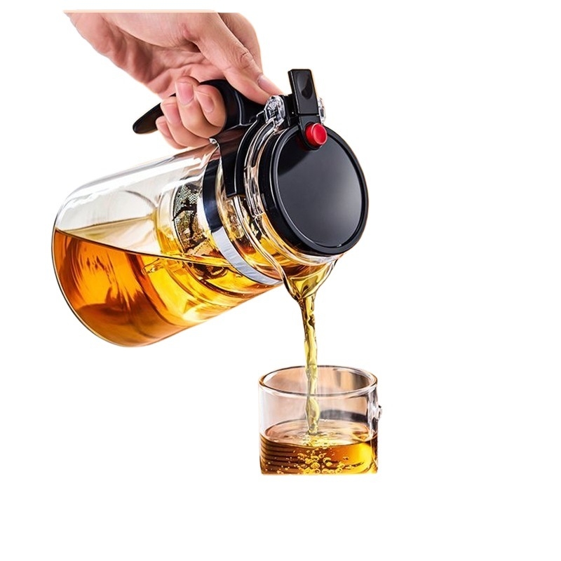 Ceainic din sticlă cu infuzor și filtru, pentru uz casnic, set de ceai cu separare la atingere, cană de infuzare din sticlă