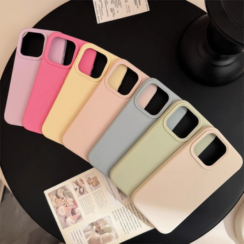 Husă de protecție din silicon cu acoperire completă pentru iPhone (serie 11–14), antișoc, design simplu monocrom. Culori: Alb, Galben, Verde, Roșu Roz, Alb Antic.