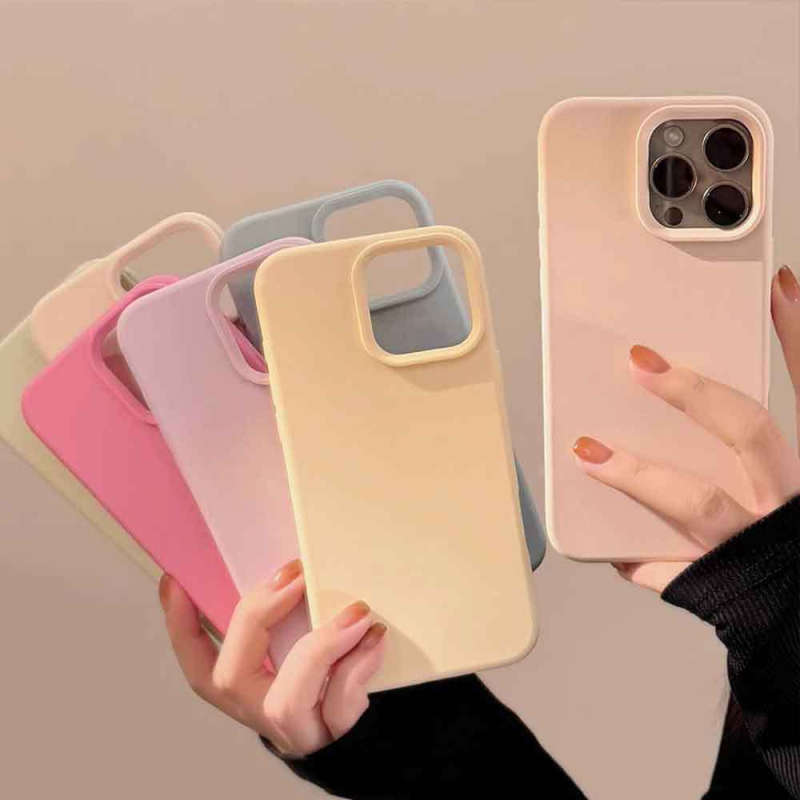 Husă de protecție din silicon cu acoperire completă pentru iPhone (serie 11–14), antișoc, design simplu monocrom. Culori: Alb, Galben, Verde, Roșu Roz, Alb Antic.