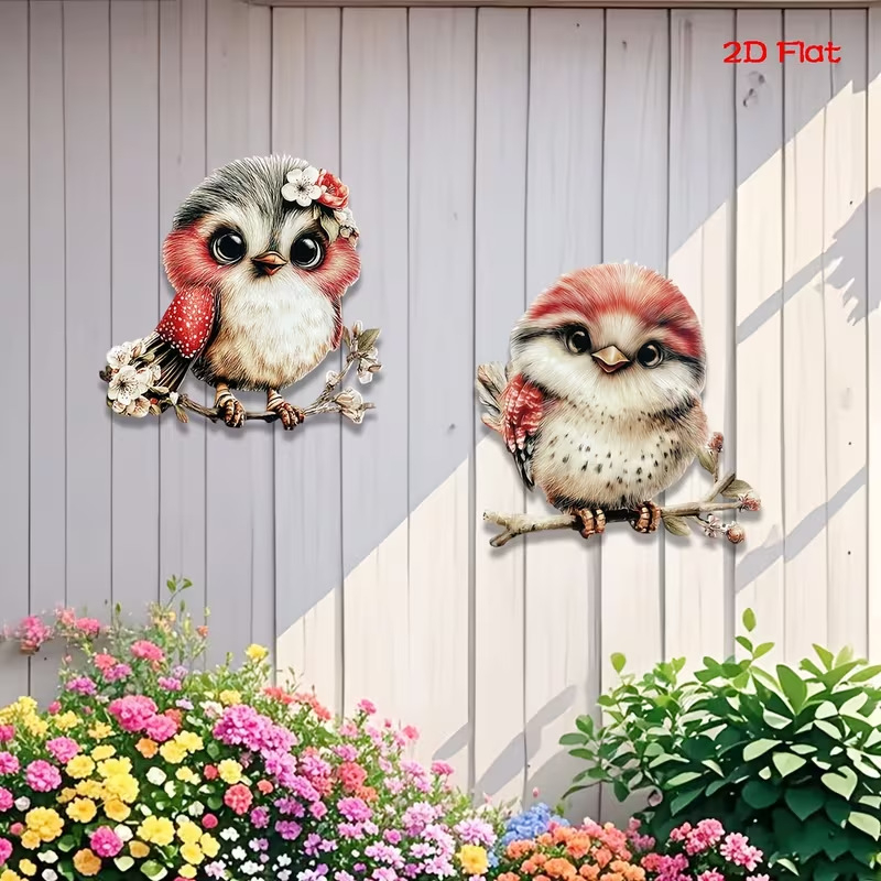 Decorațiune de perete 2D, exterior, cu pasăre drăguță, imprimată pe acrilic, pentru curte, grădină, terasă