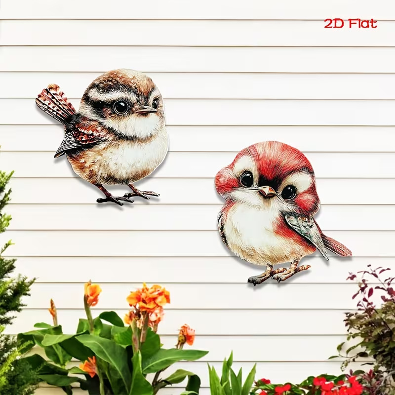 Decorațiune de perete 2D, exterior, cu pasăre drăguță, imprimată pe acrilic, pentru curte, grădină, terasă