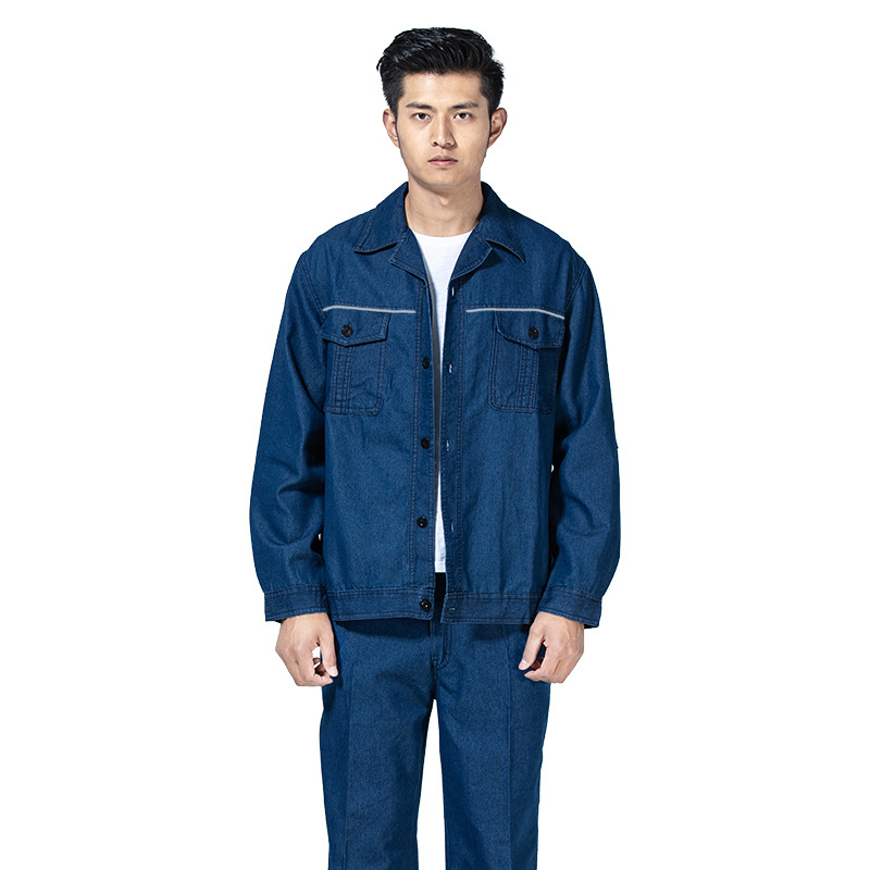 Uniformă de lucru din denim cu benzi reflectorizante pentru sudori, bărbați, mâneci lungi, îmbrăcăminte de protecție, personalizabil