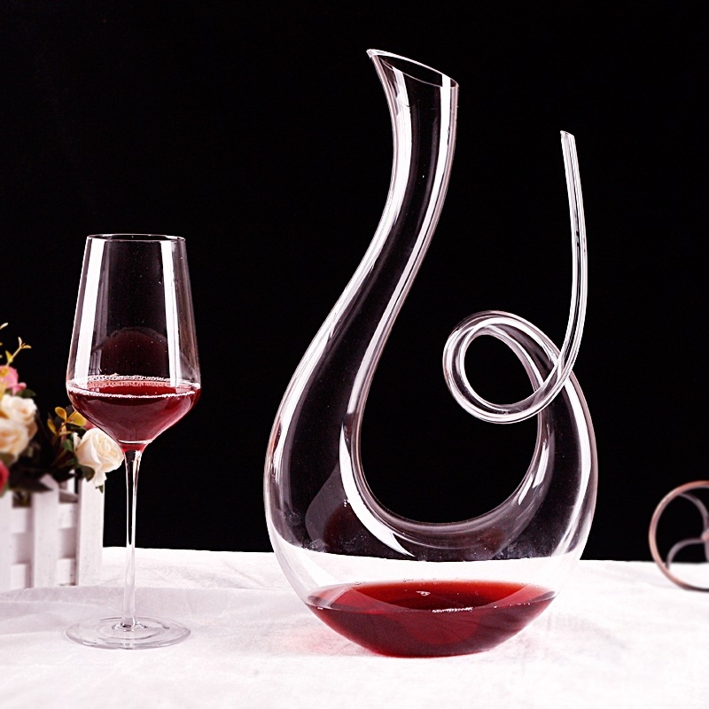 Decanter de vin în formă de melc, sticlă de cristal suflată manual