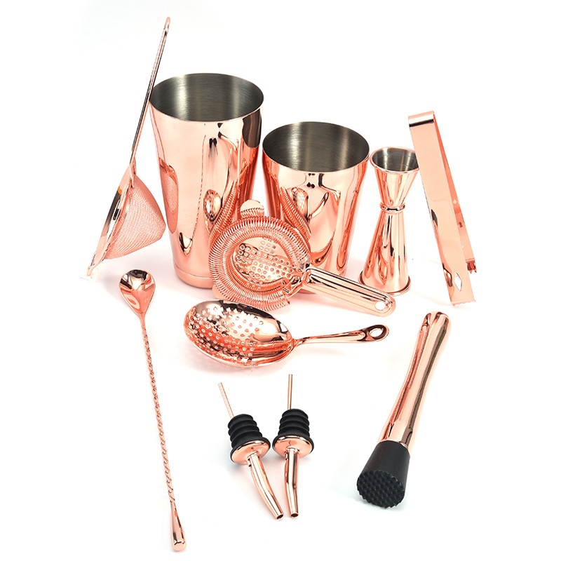 Set de shaker pentru cocktail din oțel inoxidabil, 11 piese, cu strecurător