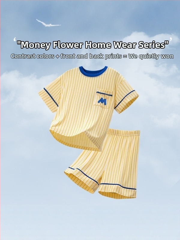 Set de pijama pentru copii din modal, tricou cu mânecă scurtă și pantaloni scurți, două piese, vară, unisex