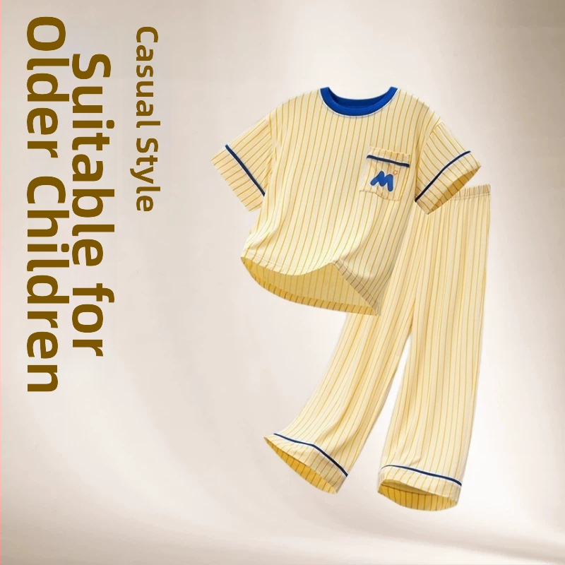 Set de pijama pentru copii din modal, tricou cu mânecă scurtă și pantaloni scurți, două piese, vară, unisex