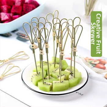 Set bețișoare din bambus pentru desert: furculițe pentru fructe, bețișoare pentru fructe confiate, bețișoare DIY, bețișoare pentru cocktail, bețișoare cu inel