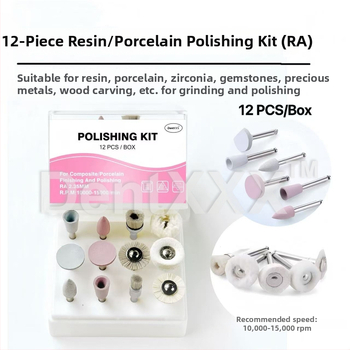 Set de 12 piese pentru șlefuire și polizare, cu mâner de viteză redusă, din rășină, porțelan, zirconiu și metal