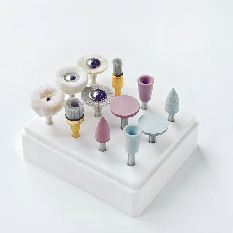 Set de 12 piese pentru șlefuire și polizare, cu mâner de viteză redusă, din rășină, porțelan, zirconiu și metal