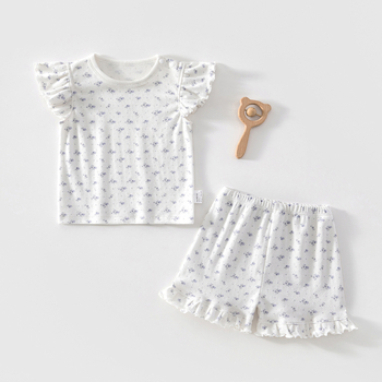 Set de pijama de vară pentru bebeluți, din 100% bumbac, imprimeu floral, mâneci flutter, două piese