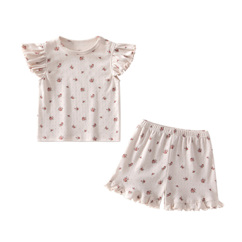 Set de pijama de vară pentru bebeluți, din 100% bumbac, imprimeu floral, mâneci flutter, două piese