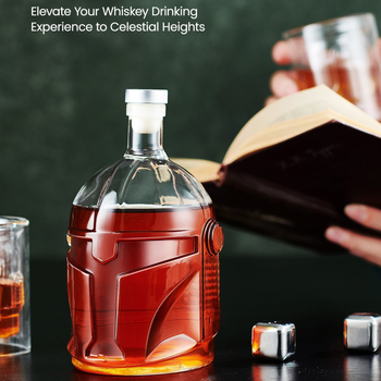 Set de decantator pentru whisky, în formă de cască, din sticlă borosilikat clară, cască albă