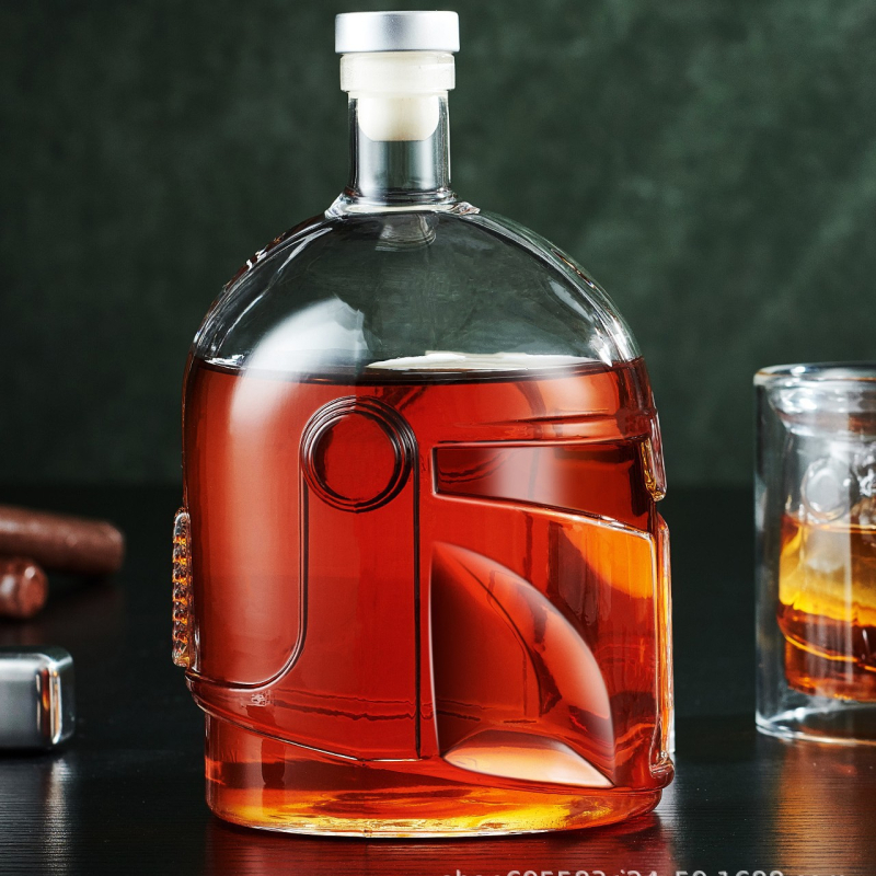 Set de decantator pentru whisky, în formă de cască, din sticlă borosilikat clară, cască albă