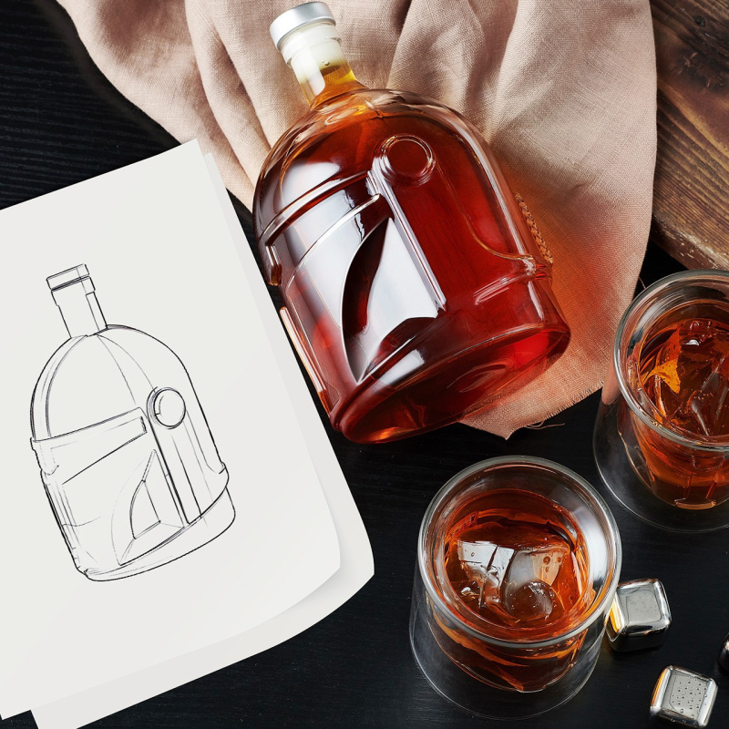 Set de decantator pentru whisky, în formă de cască, din sticlă borosilikat clară, cască albă