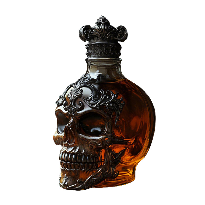 Decantator de whisky cu craniu din sticlă