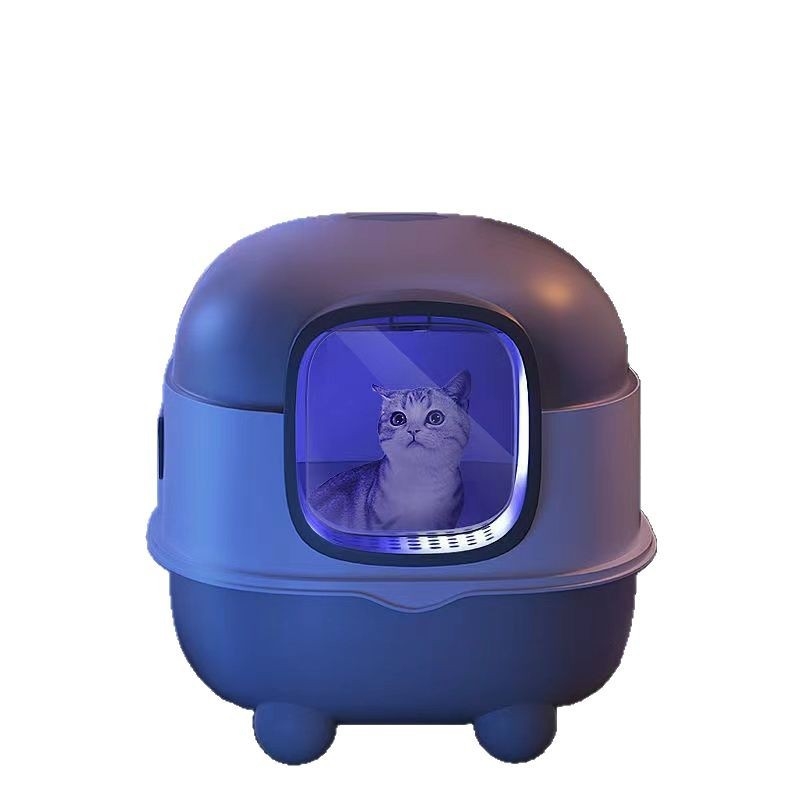 Cutie de nisip pentru pisici, mare, închisă ermetic, cu deodorizare, sterilizare inteligentă și protecție împotriva stropirilor