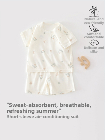Set de pijama din bumbac pentru copii și sugari, vară, cu două piese: top cu mânecă scurtă și pantaloni scurți, unisex