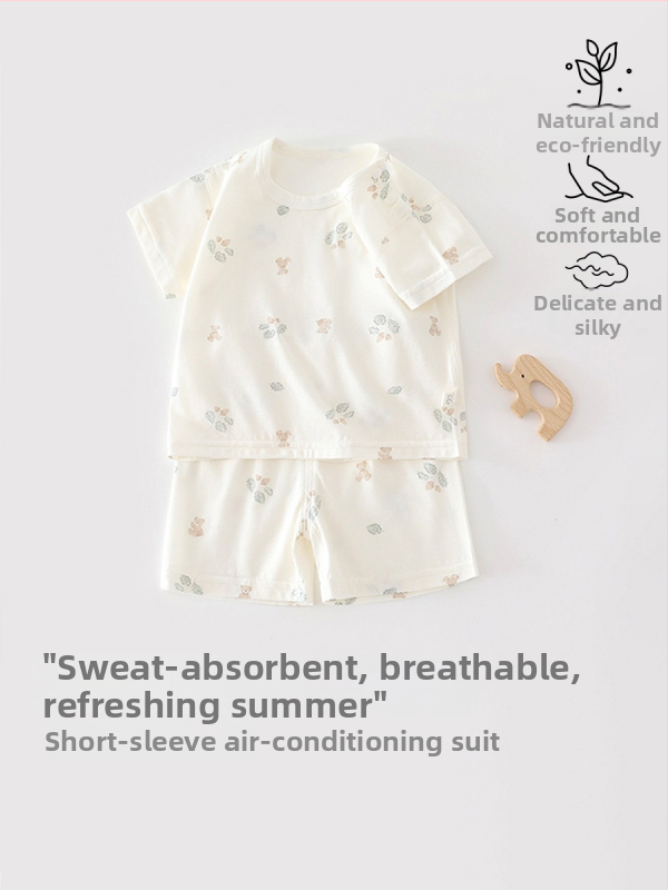 Set de pijama din bumbac pentru copii și sugari, vară, cu două piese: top cu mânecă scurtă și pantaloni scurți, unisex
