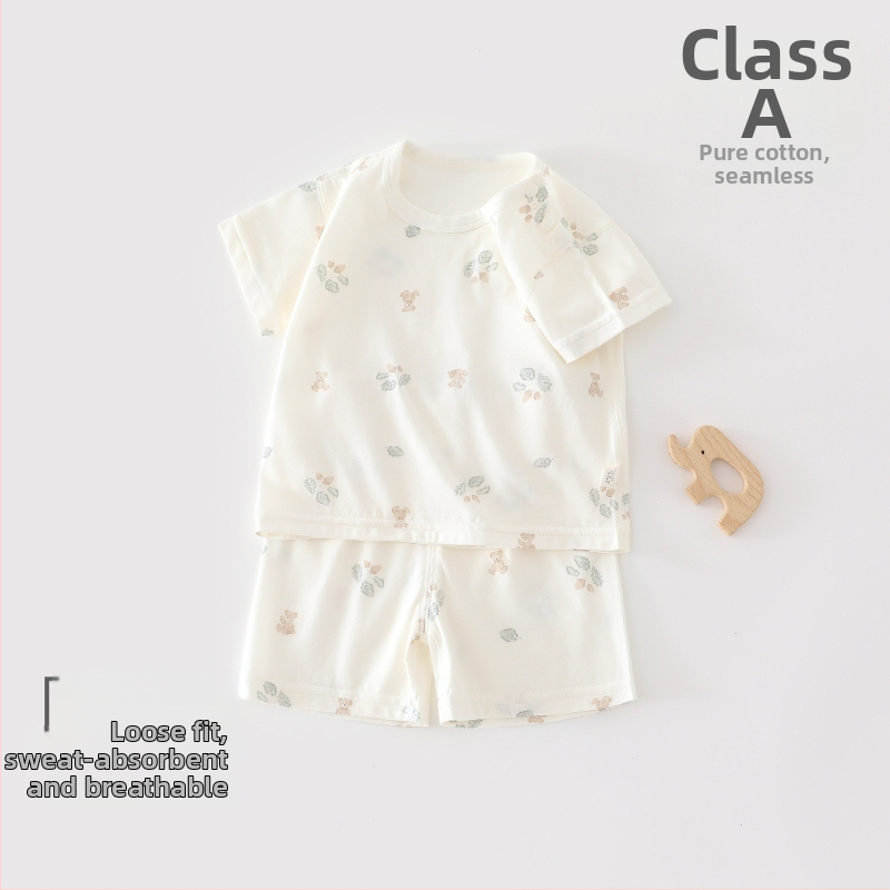 Set de pijama din bumbac pentru copii și sugari, vară, cu două piese: top cu mânecă scurtă și pantaloni scurți, unisex