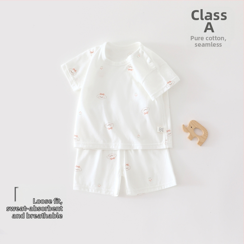 Set de pijama din bumbac pentru copii și sugari, vară, cu două piese: top cu mânecă scurtă și pantaloni scurți, unisex