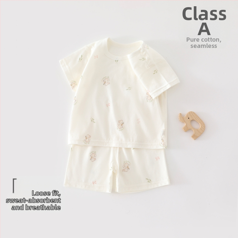 Set de pijama din bumbac pentru copii și sugari, vară, cu două piese: top cu mânecă scurtă și pantaloni scurți, unisex