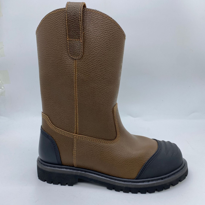 Goodyear-style bocanci de protecție, căptușiți cu piele naturală, înalte, cu vârf din oțel, talpă din cauciuc, rezistente la abraziune și la temperaturi înalte; protecție