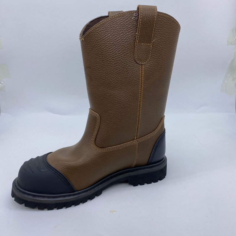 Goodyear-style bocanci de protecție, căptușiți cu piele naturală, înalte, cu vârf din oțel, talpă din cauciuc, rezistente la abraziune și la temperaturi înalte; protecție