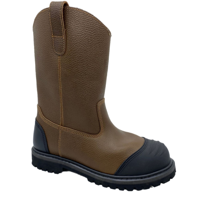 Goodyear-style bocanci de protecție, căptușiți cu piele naturală, înalte, cu vârf din oțel, talpă din cauciuc, rezistente la abraziune și la temperaturi înalte; protecție