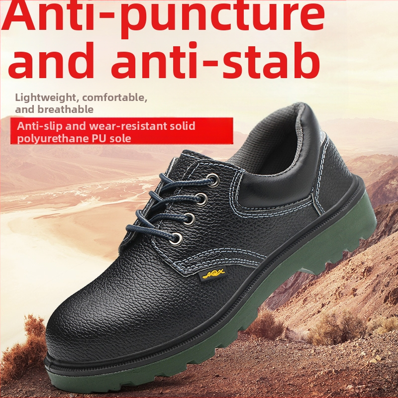 Pantofi de protecție pentru bărbați, respirabili, anti-șoc și anti-perforație, din piele, cu vârf metalic pentru șantier